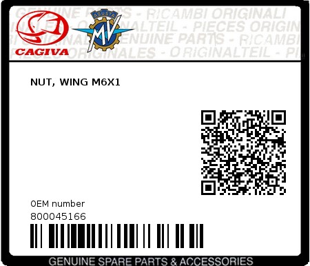 Product image: Cagiva - 800045166 - NUT, WING M6X1  0