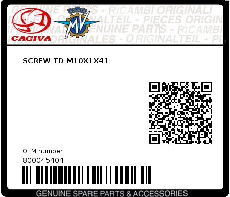 Product image: Cagiva - 800045404 - SCREW TD M10X1X41 