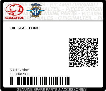 Product image: Cagiva - 800046500 - OIL SEAL, FORK 