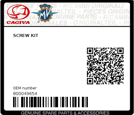 Product image: Cagiva - 800049654 - SCREW KIT  0