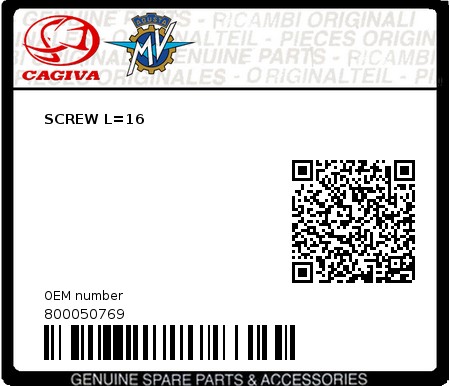 Product image: Cagiva - 800050769 - SCREW L=16 