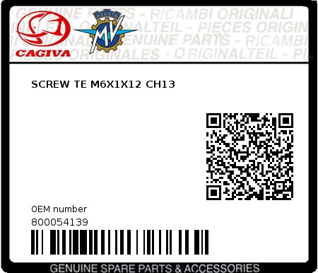 Product image: Cagiva - 800054139 - SCREW TE M6X1X12 CH13 