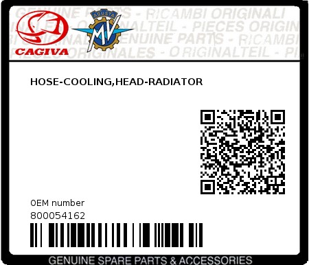 Product image: Cagiva - 800054162 - HOSE-COOLING,HEAD-RADIATOR 