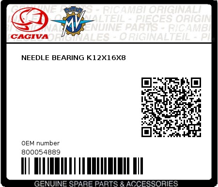 Product image: Cagiva - 800054889 - NEEDLE BEARING K12X16X8  0