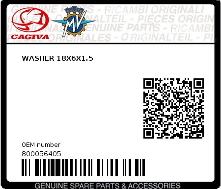 Product image: Cagiva - 800056405 - WASHER 18X6X1.5  0