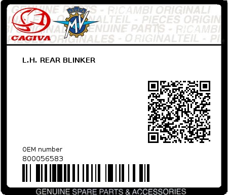 Product image: Cagiva - 800056583 - L.H. REAR BLINKER  0