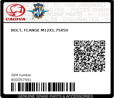 Product image: Cagiva - 800057991 - BOLT, FLANGE M12X1.75X50 