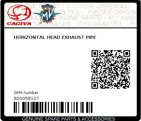 Product image: Cagiva - 800058107 - HORIZONTAL HEAD EXHAUST PIPE  0