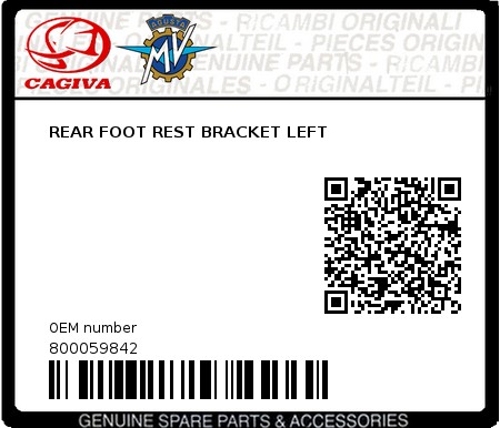 Product image: Cagiva - 800059842 - REAR FOOT REST BRACKET LEFT  0