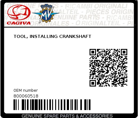 Product image: Cagiva - 800060518 - TOOL, INSTALLING CRANKSHAFT 