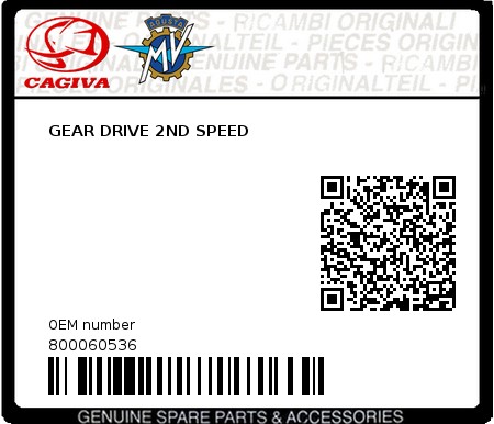 Product image: Cagiva - 800060536 - GEAR DRIVE 2ND SPEED 