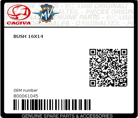 Product image: Cagiva - 800061045 - BUSH 16X14  0