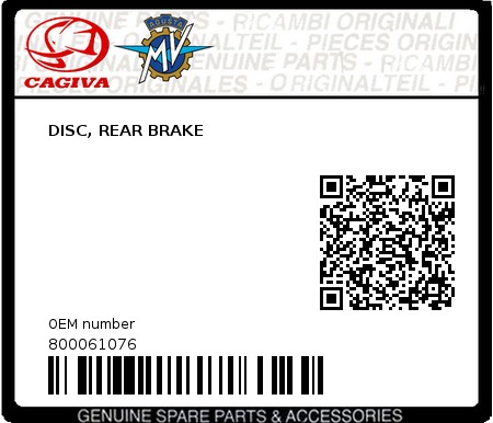 Product image: Cagiva - 800061076 - DISC, REAR BRAKE  0