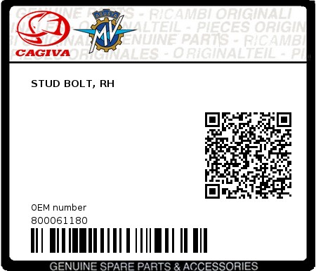 Product image: Cagiva - 800061180 - STUD BOLT, RH  0