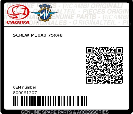 Product image: Cagiva - 800061207 - SCREW M10X0.75X48  0
