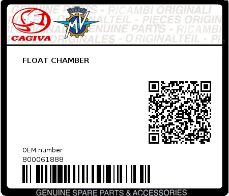 Product image: Cagiva - 800061888 - FLOAT CHAMBER 