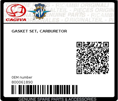 Product image: Cagiva - 800061890 - GASKET SET, CARBURETOR 