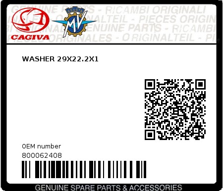 Product image: Cagiva - 800062408 - WASHER 29X22.2X1 