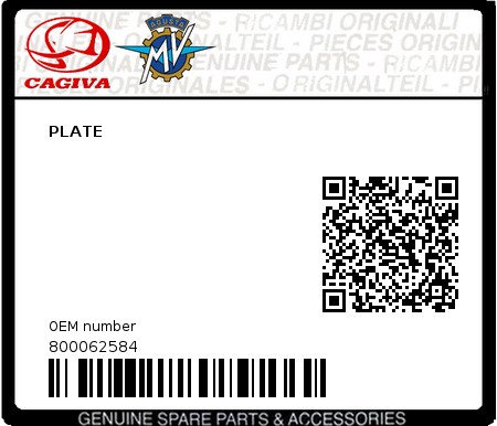 Product image: Cagiva - 800062584 - PLATE  0