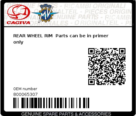 Product image: Cagiva - 800065307 - REAR WHEEL RIM  Parts can be in primer only 