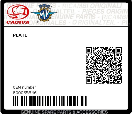 Product image: Cagiva - 800065546 - PLATE 