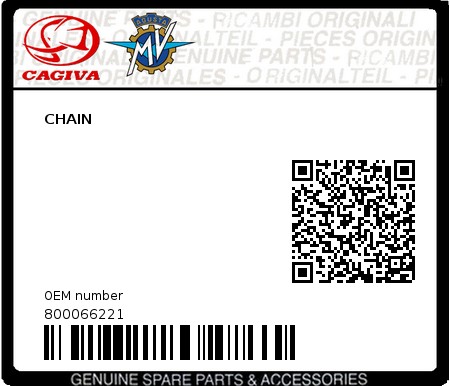 Product image: Cagiva - 800066221 - CHAIN  0