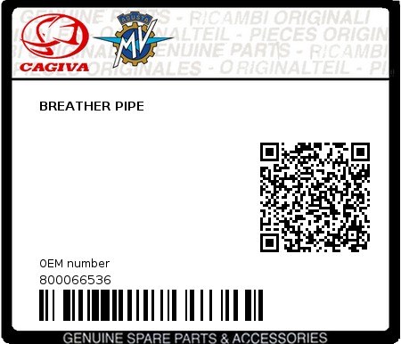 Product image: Cagiva - 800066536 - BREATHER PIPE  0