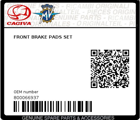 Product image: Cagiva - 800066937 - FRONT BRAKE PADS SET  0