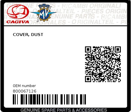 Product image: Cagiva - 800067126 - COVER, DUST  0