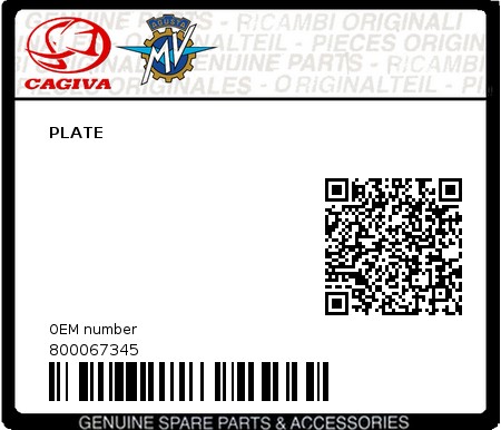 Product image: Cagiva - 800067345 - PLATE  0