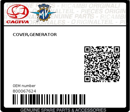 Product image: Cagiva - 800067624 - COVER,GENERATOR 