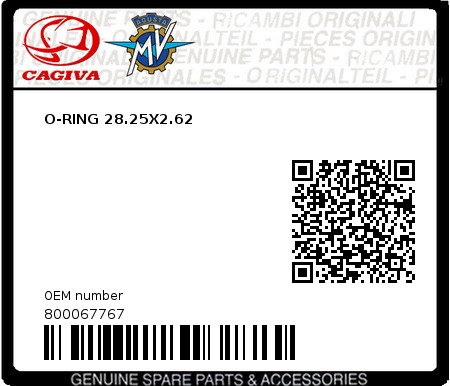 Product image: Cagiva - 800067767 - O-RING 28.25X2.62  0