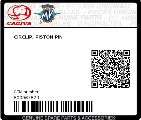 Product image: Cagiva - 800067824 - CIRCLIP, PISTON PIN  0