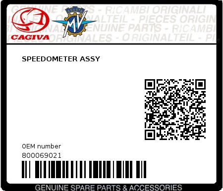 Product image: Cagiva - 800069021 - SPEEDOMETER ASSY  0