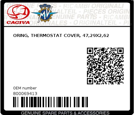 Product image: Cagiva - 800069413 - ORING, THERMOSTAT COVER, 47,29X2,62  0