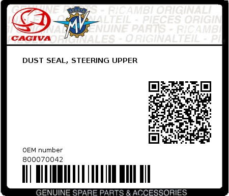 Product image: Cagiva - 800070042 - DUST SEAL, STEERING UPPER 