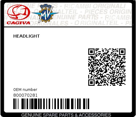 Product image: Cagiva - 800070281 - HEADLIGHT 