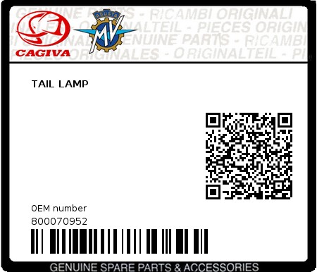 Product image: Cagiva - 800070952 - TAIL LAMP  0