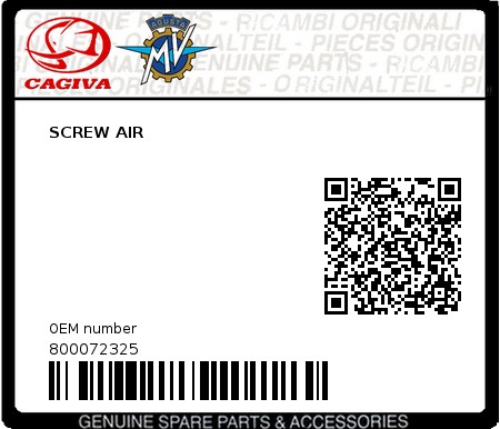 Product image: Cagiva - 800072325 - SCREW AIR  0
