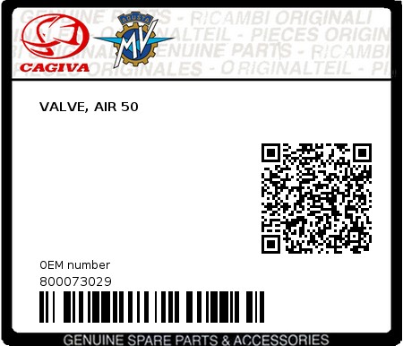 Product image: Cagiva - 800073029 - VALVE, AIR 50 