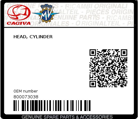 Product image: Cagiva - 800073038 - HEAD, CYLINDER 