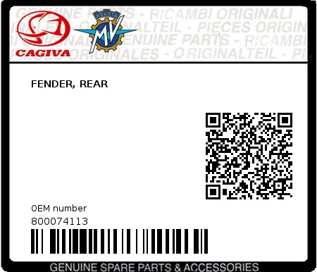 Product image: Cagiva - 800074113 - FENDER, REAR  0