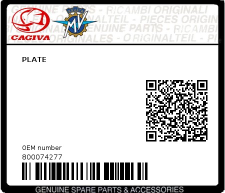 Product image: Cagiva - 800074277 - PLATE 