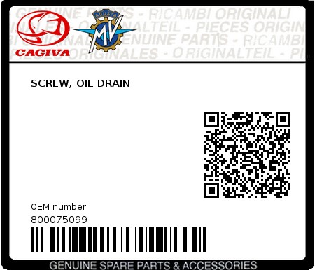 Product image: Cagiva - 800075099 - SCREW, OIL DRAIN  0