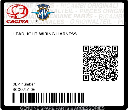 Product image: Cagiva - 800075106 - HEADLIGHT WIRING HARNESS 