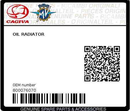 Product image: Cagiva - 800076070 - OIL RADIATOR 