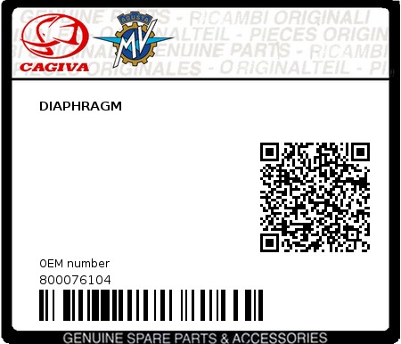 Product image: Cagiva - 800076104 - DIAPHRAGM  0