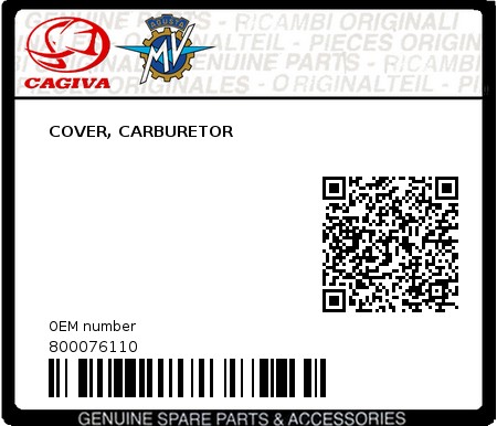 Product image: Cagiva - 800076110 - COVER, CARBURETOR  0