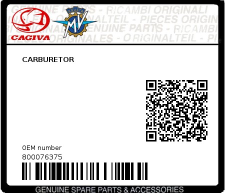 Product image: Cagiva - 800076375 - CARBURETOR  0