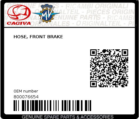 Product image: Cagiva - 800076654 - HOSE, FRONT BRAKE  0